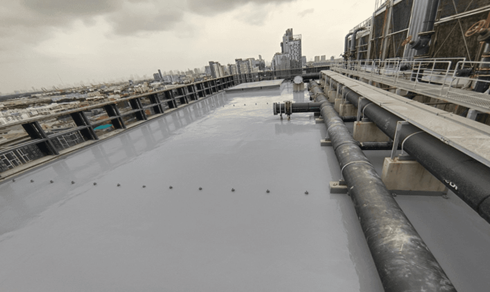 งานนซึมดาดฟ้า ด้วย PU Waterproofing @ตึกทรู